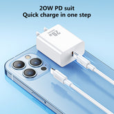 REMAX RP-U5 Extreme 2 Series 20W PD Charger + 1m USB-C / Type-C to 8 Pin Fast Charge Data Cable Set, CN Plug, EU Plug, US Plug